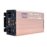 XWJNE 12v Auf 230v Reiner Sinus 1500w Wechselrichter KFZ Reiner Sinus Spannungswandler Spitzenleistung 3000 Watt mit Fernbedienung und LED-Anzeige