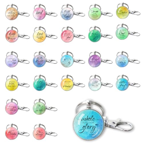 SENONAPO 24 Pcs Christian Keychain Bulk Bible Verse Religious Keychain 24 Styles Scripture Quotes Inspirational Bible Verse Gifts Supplies for Men Women