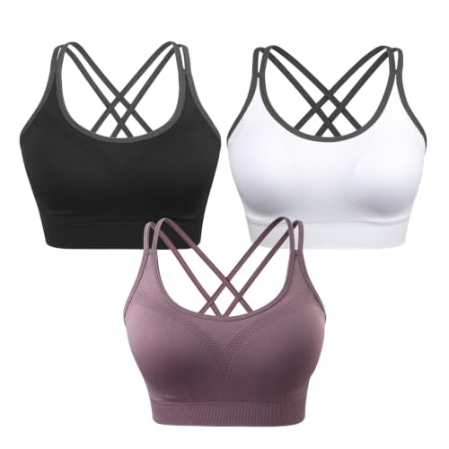 Image of VEQKING Strappy Cross Back Sports Bra for Women Removable Padded Yoga Bras