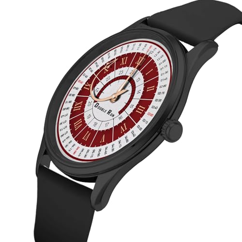 Image of DOUBLERUN Black Case Silicone Strap, 24-Hour Display, Roman Numerals, Analog Watch