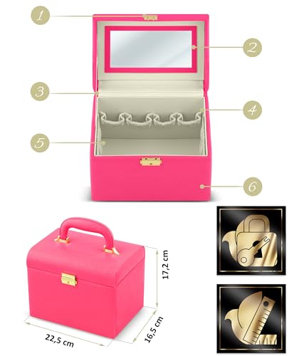Mallette de maquillage en cuir synthétique rose avec miroir intégré