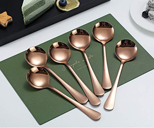 Kyraton 6-Piece Stainless Steel Round Spoons - Rose Gold Titanium Plating, Dishwasher Safe
