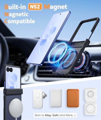 Image of FNTCASE for Samsung Galaxy Z Flip 8 Case: [Hinge Protection + Screen Protector] [Fit for Magsafe] Military Grade Drop Proof, Translucent Matte Protective Phone Cover - Black