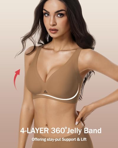 Aubrasen Deep V Wireless Seamless Push Up Bras for Women No Underwire Comfort Bralette for Everyday Wear Coffee — view 4