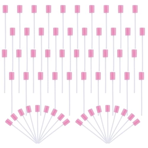 100 Piezas Esponja de Limpieza de Dientes, Hisopos Dental de Higiene Bucal, Hisopos Orales Desechables, Diente Limpieza Hisopos, Hisopos De Boca, para Adultos, Ancianos, Niños (Rosa)