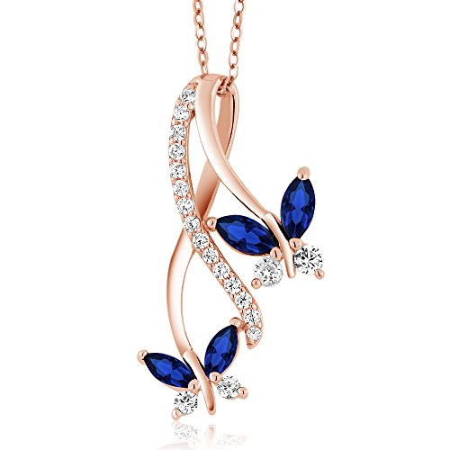 Gem Stone King 18K Rose Gold Plated Silver Marquise Created Blue Sapphire Butterfly Infinity Pendant Necklace For Women (1.21 Cttw, with 18 Inch Chain)