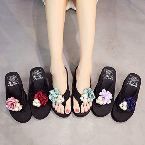 MIOKE Women's Wedge Flip Flops Sandals Bohemian Floral Anti-Slip Comfy Platform Summer Beach Thong Sandal4