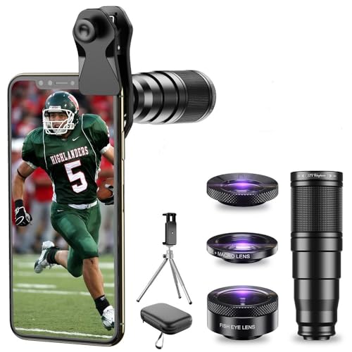 APEXEL Phone Lens Kits-22x Teleobjektiv / 205 °Fisheye-Objektiv / 120 °Weitwinkelobjektiv / 20x Makroobjektiv/Stativ und Fernausl?Ser für iPhone...