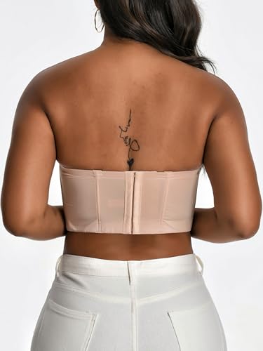 Women Longline Strapless Bra Back Smoothing Support with Clear Straps for Big Bust Fat, No Move on Wedding Party C/D/DD/DDD3