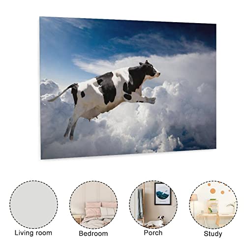 Funny Posters Flying Black And White Holstein Cow In The Clouds Photo Photograph Cool Canvas Wall Art Prints For Wall Decor Room Decor Bedroom Decor Gifts 12X16Inch(30X40Cm) Unframe-Style #TOP2
