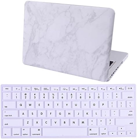 HDE Plastic Hard Case and Keyboard Cover for MacBook Pro 13 (Non Retina) Snap On Protective Hard Shell White Marble Design Fits Old MacBook Pro 13 Inch Model A1278 with CD Drive (White Marble)