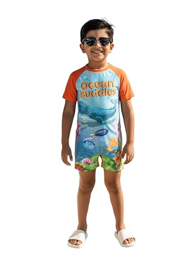Image of KiddoPanti Boys & Girls Half Sleeve Mid Thigh Length Swim Suit