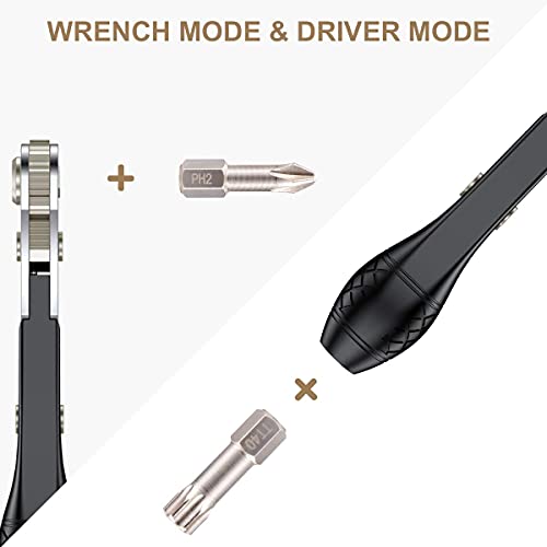 Image of GreaTalent 25in1 S2 Steel Mini Ratchet Wrench Screwdriver Bit Set with 1 /4 inch Hex Shank Phillips /Slotted /Hexagon /Torx Bits, 36-Tooth Gear, Magnetic 90 Degree Right Angle Offset Reversible Drive Handle