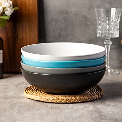 Amorarc 8.75‘’ Large Pasta Bowls, 42 Ounce Wide Stoneware Bowls Set Of 4 For Kitchen, Deep Bowls For Pasta/Salad/Fruit/Otmeal/Soup, Microwave&Dishwasher Safe-Matte Gray #TOP6