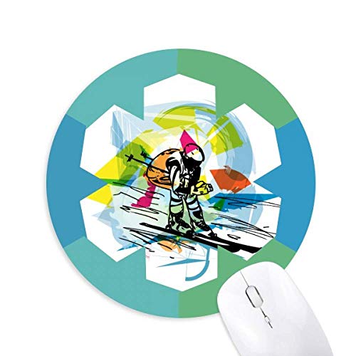 ウィンタースポーツのフリースタイルスキーのイラスト 円形滑りゴムの雪マウスパッド