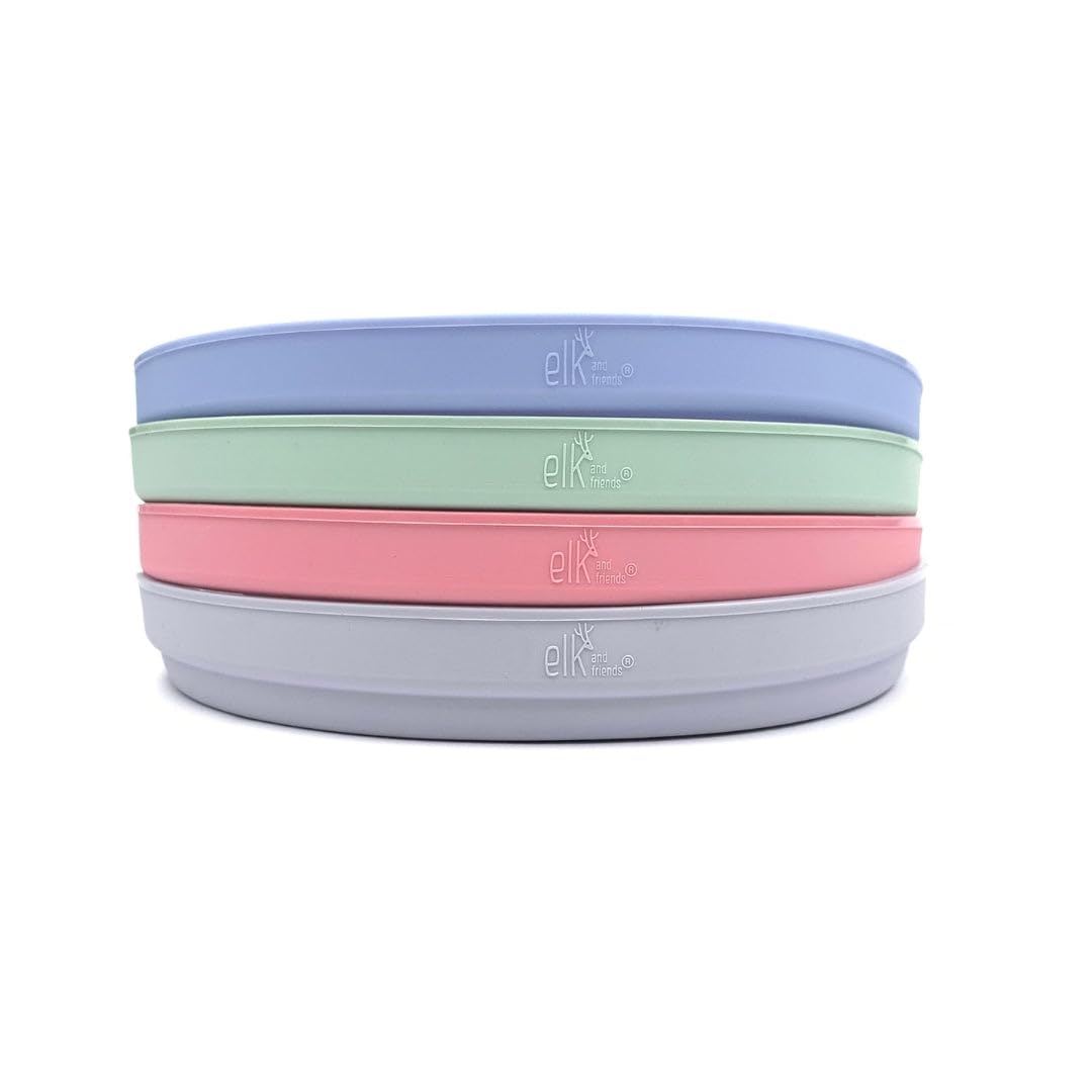 Elk and Friends Kids 6.7” Silicone Sleeves, Blush/Lilac/Sage/Mistyblue, 6.7" Plate Sleeve