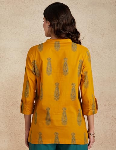 Image of Amazon Brand - Myx Women's Screen Print Straight Printed Regular Cotton Short Kurti (Available in Plus Sizes)