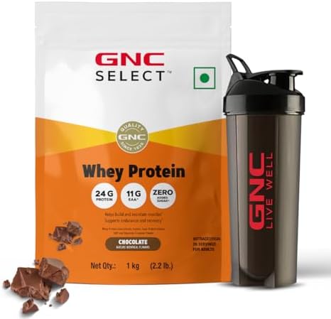 GNC Whey Protein Blend With Free Shaker | 2.2 LBS (1KG) | Chocolate |24 Gm Protein| Digestive Enzyme For Better Digestion | Faster Muscle Recovery | Boosts Strength| Builds Lean Muscles| Imported