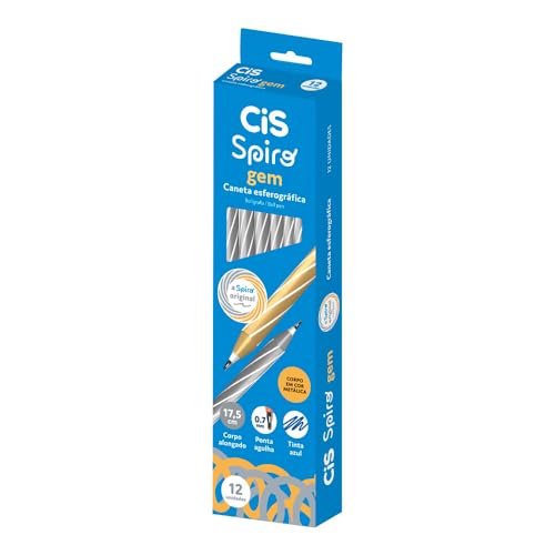 Caneta Esferográfica SPIRO GEM, CIS, Prata (Tinta Azul), Caixa com 12 unidades