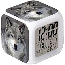 Led Alarm Clock Wolf Design Creative Desk Table Clock Glowing Electronic Colorful Digital Alarm Clock for Unisex Adults Kids Toy Birthday Present