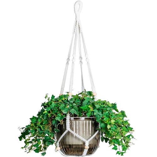 Melphoe Self Watering Hanging Planters for Indoor, 1 Pack 8.3 Inch Outdoor Hanging Plant Pot Basket, 2 Kinds of Plant Hangers Macrame 35.5’’ & Metal Chain 19.6’’ for Garden Home Decor