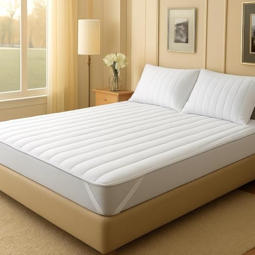 Salt Valley 4cm Super King Mattress Topper - Superior Hotel Quality Machine Washable Microfiber Mattress Topper with Fitted Elastic Bands - White (SuperKing, 182x200cm)