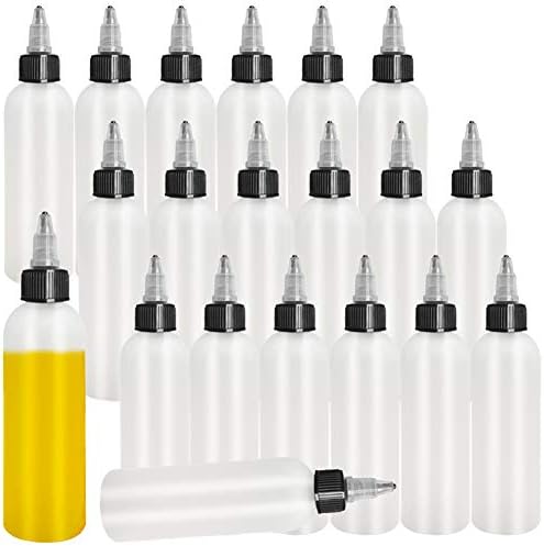 Muiyaneq 20 Pack 4oz/120ml Plastic Boston Squeeze Bottles,Empty Dispensing Bottles with Twist Top Cap,White Boston Round LDPE Bottles for Liquids, Inks, Oils,Crafts,Kitchen,Household