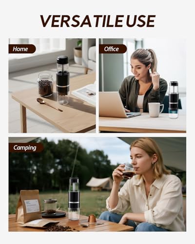 Image of Portable Coffee Maker for Travel & Camping, Travel Lightweight Coffee Machines, Manually Operated, Compatible Ground Coffee & NS Capsule (Black)