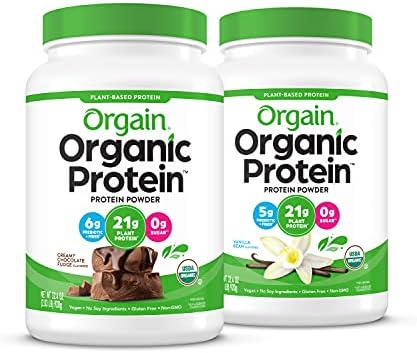 Orgain Bundle - Chocolate and Vanilla Bean Protein Powder - (20 Servings Each) Vegan, Low Net Carbs, Made Without Dairy, Gluten and Soy