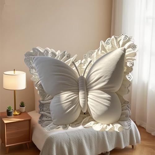Almohada Algodón 45x45 cm con Diseño Mariposa y Encaje miniatura 5