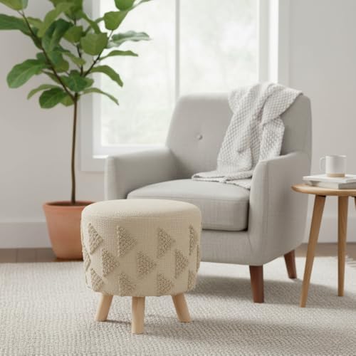 Image of APRODZ Printed Ottoman Stool Upholstered Foam Cushioned Pouffes for Living Room | Puffy Muddha Stool for Footrest & Sitting, Velvet Pouf Stool, Furniture for Home Decor, Office Set of 2(Cream)