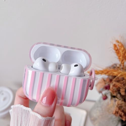 Image of MINSCOSE for AirPods Pro 3rd Generation Case,Cute Striped Aesthetic Pattern Design with Trendy Keychain Ring,Soft TPU Protective Shockproof Cover with Cleaner Kit for Airpods Pro 3-Clear Pink