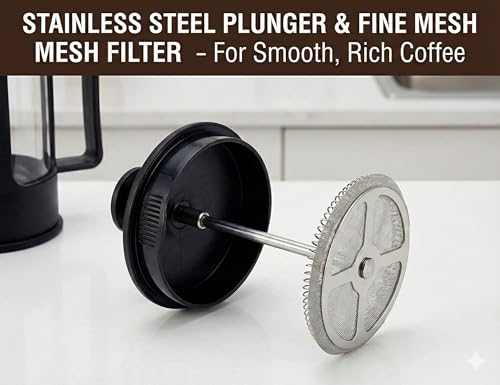 Image of DOPPIO French Press Coffee Maker 600ml - Premium Borosilicate Glass with Stainless Steel Plunger | Manual Coffee & Tea Press | Heat Resistant, Easy to Clean - Black