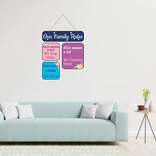 Image of Zesta Family Rules Wooden Wall Hanging Decorative Items /Hanging Home Wall Decor Items /MDF Decoration Items /Cute Wall Art For Living Room /Home Decor Items Living Room