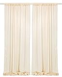 SHERWAY 2 Panels 4.8 Feet x 10 Feet Cream Beige Thick Satin Wedding Backdrop Drapes, Non-Transparent