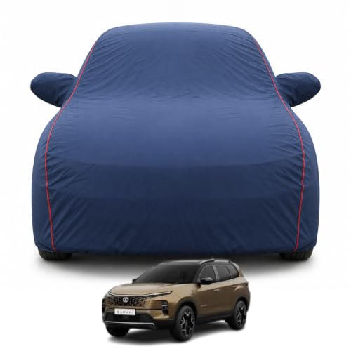 Image of Premium Car Cover For Tata Safari (2021-2026) Models | Waterproof, UV & Dust Protection full body cover | Mirror & Antenna Pocket | Triple Stitched, Soft Inner Lining, Belt & Buckle (Navy Blue)