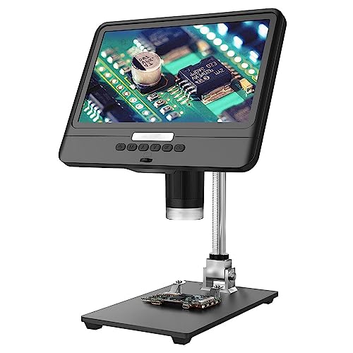 50x-1200x Magnification Digital Microscope, 12MP Resolution, 1080P Video Microscope, 8.5 Inch Screen, Metal Stand, Adjustable LED Lights, for Coin PCB Circuit Repair Soldering