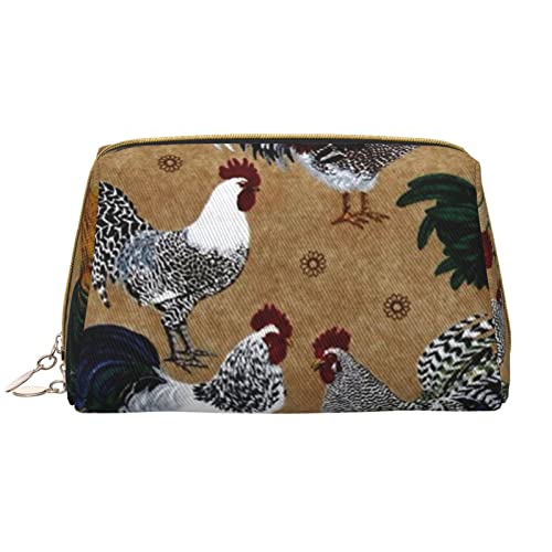 Trousse de maquillage en cuir de qualité supérieure motif coq rustique