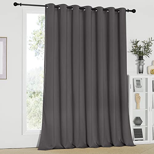 NICETOWN Sliding Patio Door Curtains - Grey Blackout Room Darkening Door Vertical Blinds for Dining Room with Grommet Top (Gray, 100 inches W x 95 inc