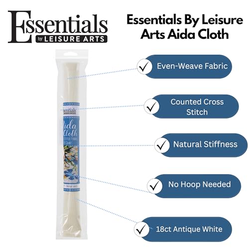 Image of Essentials By Leisure Arts Aida Cloth, 18 Count, Antique White, Cross Stitch Fabric, Embroidery Fabric, Cross Stitch Supplies for Crafting, Stitching, and Sewing Projects 15X18