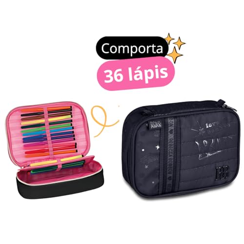 Kit Mochila Escolar Rb Rebecca Bonbon Rodinha Carrinho Estojo E Lancheira Holográfica Pompom (preto)