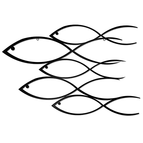 HRZZEOKV Sculpture Murale en Métal Poisson, Art Mural en Métal, Tenture Murale Silhouette Poisson, Décoration Murale Logo Nautique, pour Décor Maison Cuisine Salon,26 * 40CM Cover