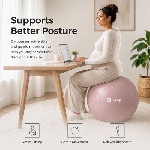 KEEP Exercise Ball, Extra Thick Anti-Burst Yoga Ball for Workout, Pregnancy and Stability, Heavy Duty Swiss Pilates Ball for Physical Therapy, Core Strength, and Office Desk Chair,Pink by KEEP - Image 6