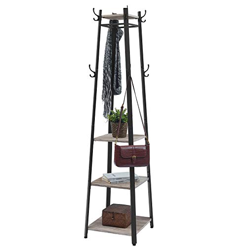 Vasagle Coat Rack, Coat Stand With 3 Shelves, Hall Trees Free Standing With Hooks For Scarves, Bags And Umbrellas, Steel Frame, Industrial Style, Greige And Black Ulcr080B02 #TOP6