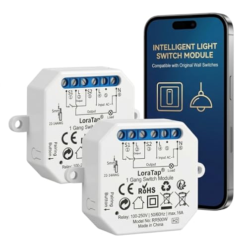 LoraTap Interruttore WiFi Alexa, Smart Timer Switch Funziona in Parallelo con Interruttore a Parete Originale, Compatibile con Alexa Echo e Google Home, 2pz Ricevitori a Relè 2500W