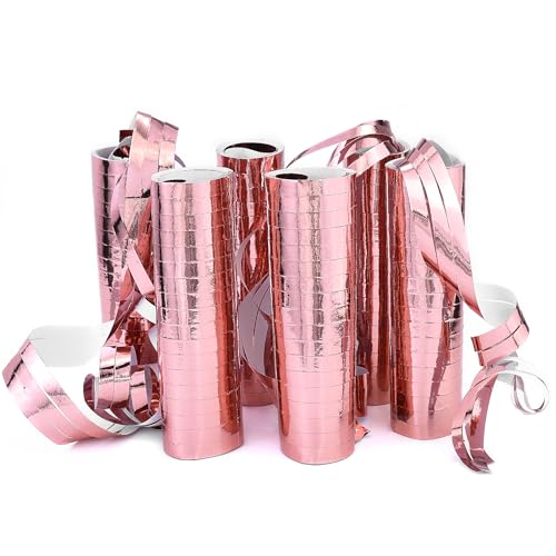 6 stelle filanti in oro rosa metallizzato, nastro di raso glitterato, decorazione per feste, stelle filanti scintillanti per compleanno