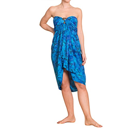 PANASIAM Sarong - Paño de verano en colores brillantes, cera hecha a mano en viscosa de alta calidad Azul B003 Blauton