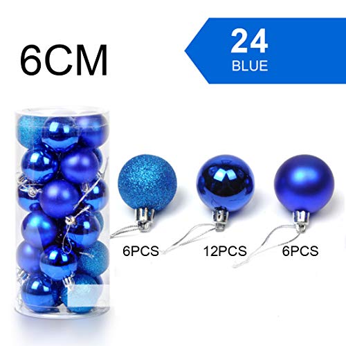 Ectkuee 24pcs Christmas Tree Baubles Red Balls Onaments Shatterproof Decorations by Art Beauty,Wedding Decoration (60mm-Blue) - Image 2