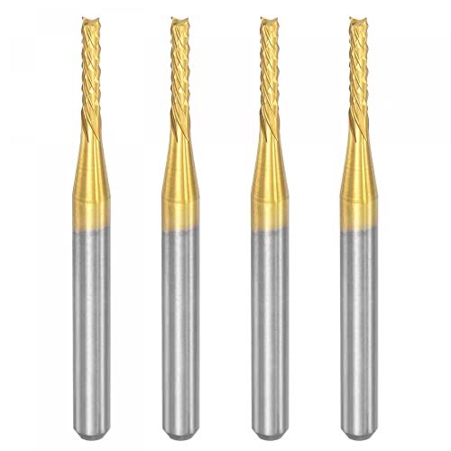 Image of uxcell End Mill CNC Router Bits, 1 /8 inch 3.175mm Shank 1.6mm x 8.5mm Titanium Coated Tungsten Carbide Left Hand Engraving Milling Cutter for PCB Plastic Fiber Wood 4pcs