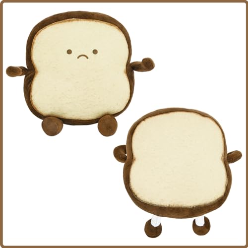 Image of DENTRUN Toast Plush Pillow, Soft Bread Shape Food Cushion for Hugging Decor | funny expression, sofa /bed cushion, soft plush, gift for kids /adults, room decor